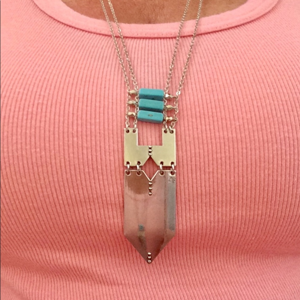 Silver and Turquoise pendant Necklace 28” inches